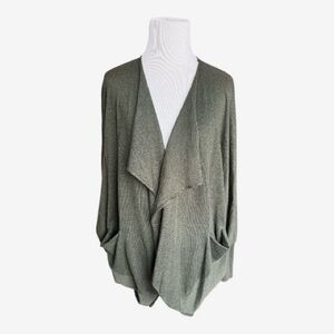Karen Kane Olive Gray Drape Front Women's Cardigan Sweater w/ Pockets M